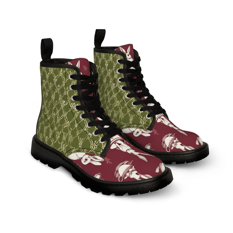 The Earl Grey Rabbit green and red Women's Canvas Boots