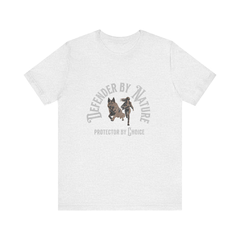 Defender by Nature, Protector by Choice German Shepard and Girl Unisex Jersey Short Sleeve Tee