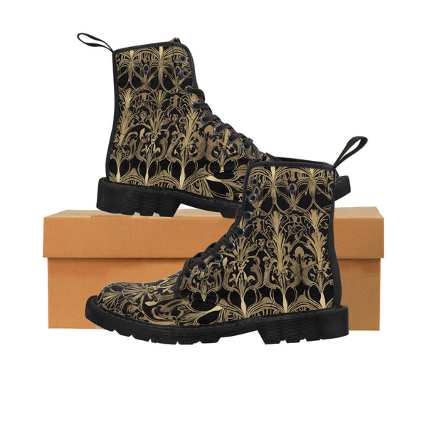 Vintage Vibe Black and Gold Women's Canvas Boots