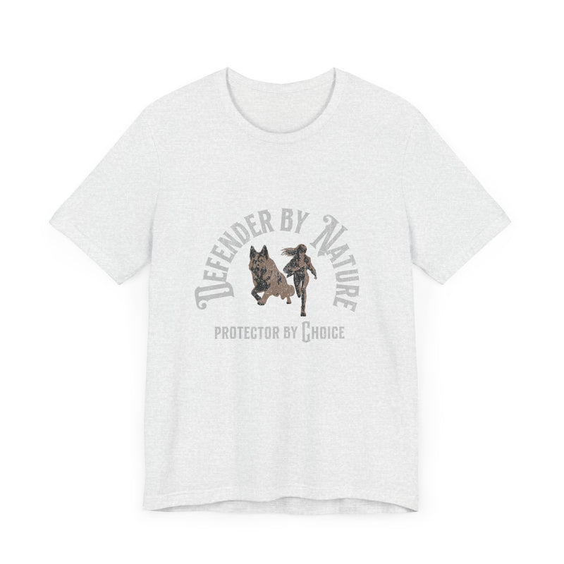 Defender by Nature, Protector by Choice German Shepard and Girl Unisex Jersey Short Sleeve Tee