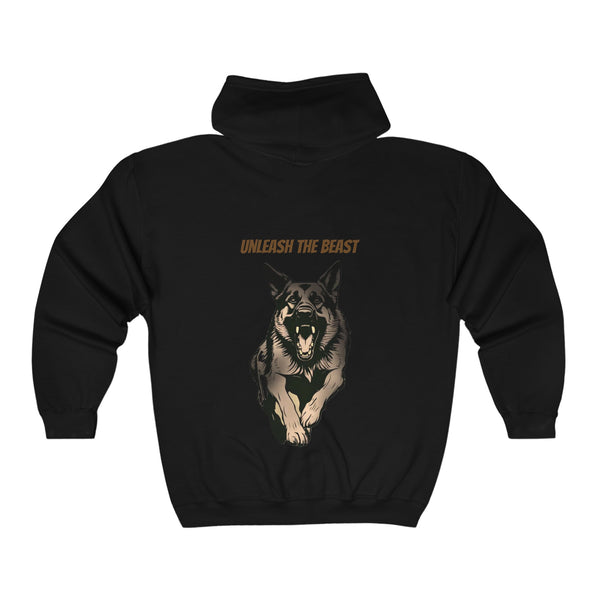 Unleash the beast German Shepard Unisex Heavy Blend™ Full Zip Hooded Sweatshirt