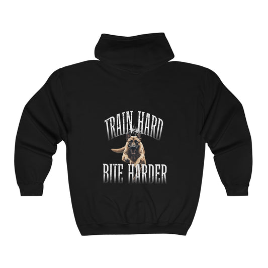 Train hard bite harder Belguim Milano's Unisex Heavy Blend™ Full Zip Hooded Sweatshirt