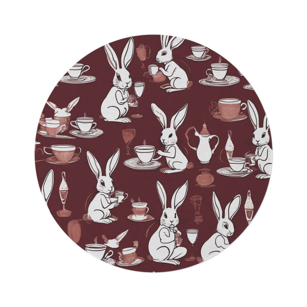 The Earl Grey Rabbit Red print Round Rug