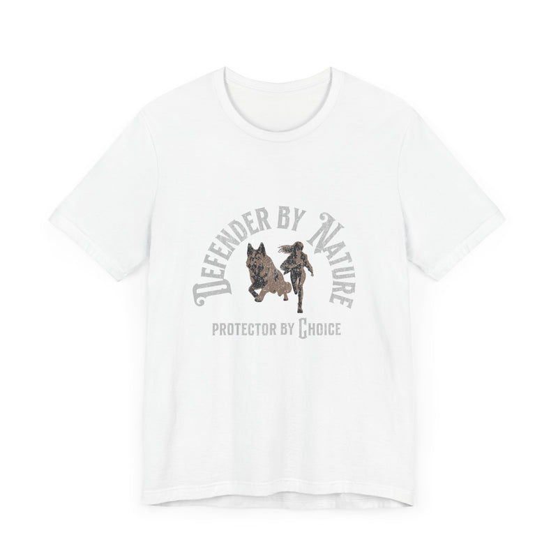 Defender by Nature, Protector by Choice German Shepard and Girl Unisex Jersey Short Sleeve Tee