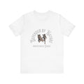 Defender by Nature, Protector by Choice German Shepard and Girl Unisex Jersey Short Sleeve Tee