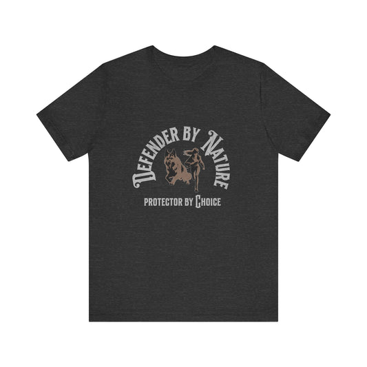 Defender by Nature, Protector by Choice German Shepard and Girl Unisex Jersey Short Sleeve Tee