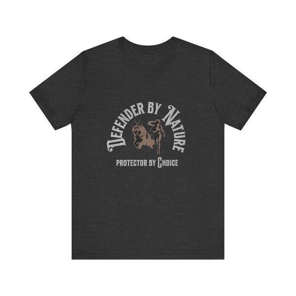 Defender by Nature, Protector by Choice German Shepard and Girl Unisex Jersey Short Sleeve Tee