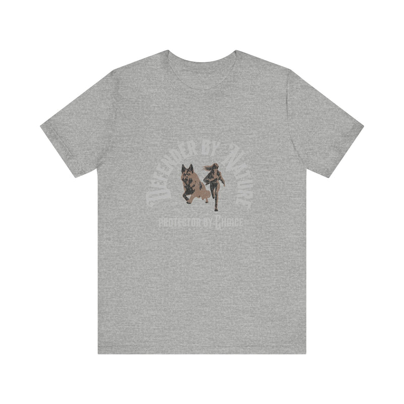 Defender by Nature, Protector by Choice German Shepard and Girl Unisex Jersey Short Sleeve Tee