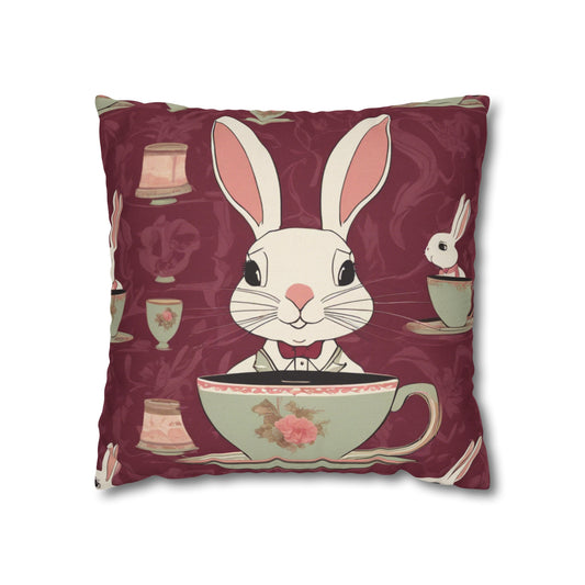 The Earl Grey Rabbit Red Large Print Square Pillowcase