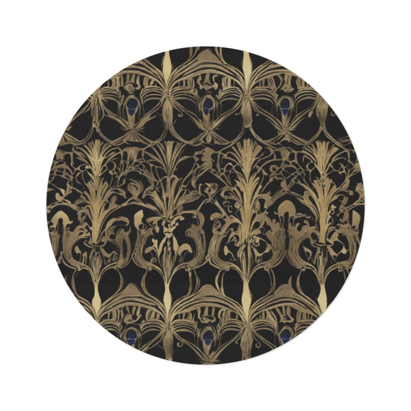 Vintage Gold and Black Round Rug