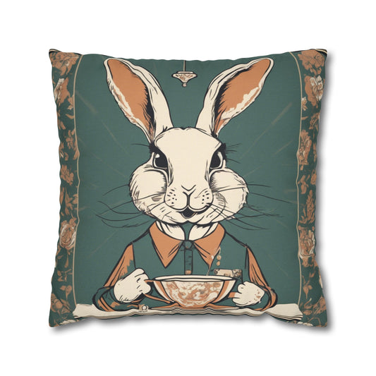 The Earl Grey Rabbit Green  Square Pillowcase