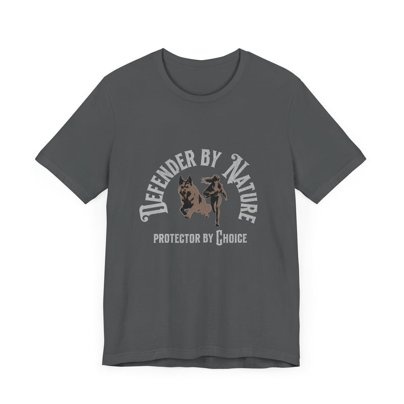 Defender by Nature, Protector by Choice German Shepard and Girl Unisex Jersey Short Sleeve Tee